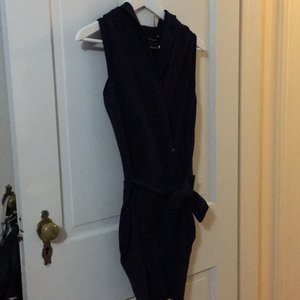 Navy sweater hooded belted tunic